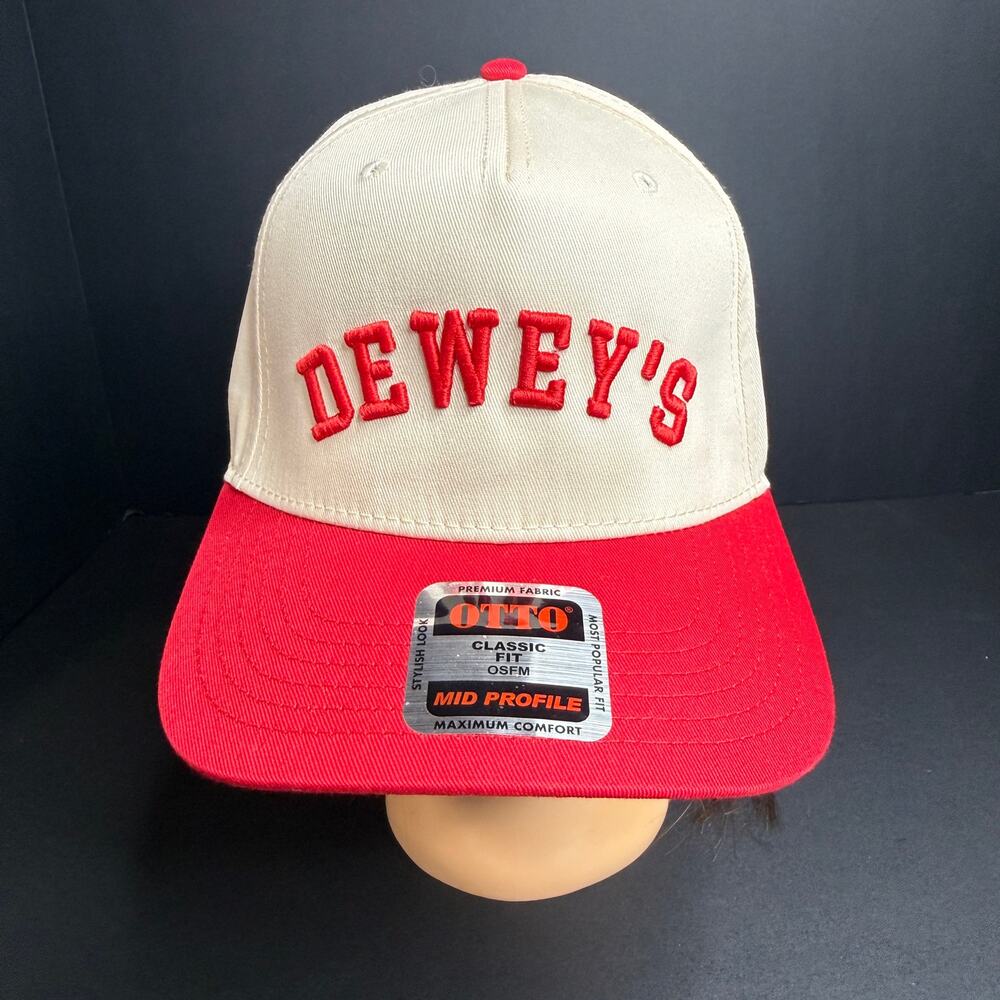 Dewey's Hat Cream Red Otto Classic Snapback Cap Embroidered Logo Patch